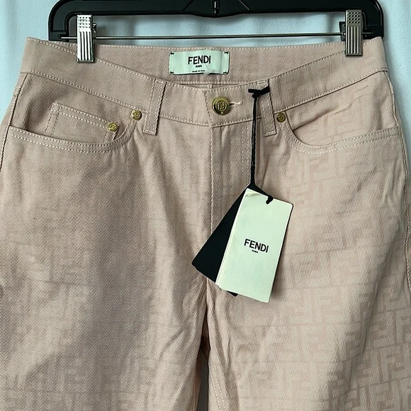 Fendi NWT COA FF Logo Dusty Rose Pink Denim Pants Trousers **Sz 42/Sz 6** 🌸🌸 - Picture 3 of 9